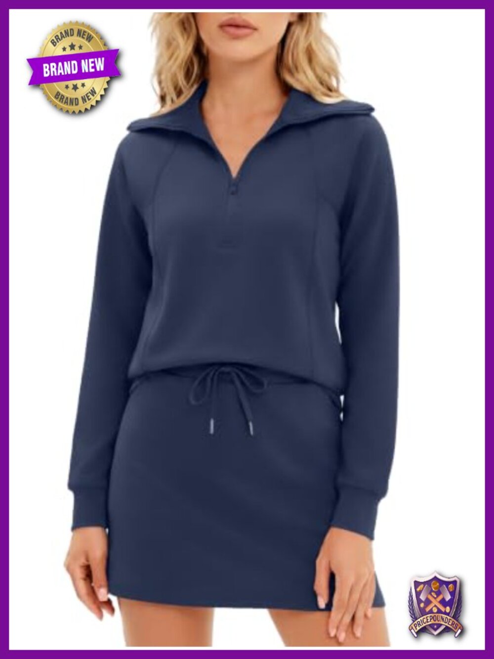 Women 2 Piece Half Zip Sweatshirt and Skort Set Athletic Outfit